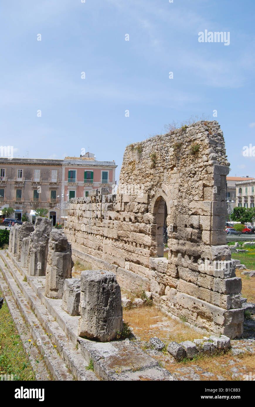 Piazza Pancali, Ortigia, Isola di Ortigia, Tempio di Apollo, Siracusa, Sizilien, Italien Stockfoto