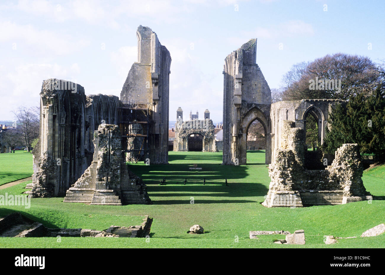 Glastonbury Abbey Ruinen Englisch 13. Jahrhundert mittelalterliche klösterliche Gebäude-Architektur Avalon König Arthur Queen Guinevere Legende Stockfoto