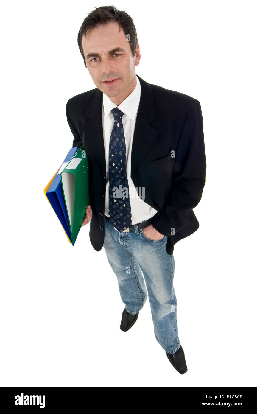 Geschäftsmann mit Krawatte und Datei von oben gesehen Stockfoto