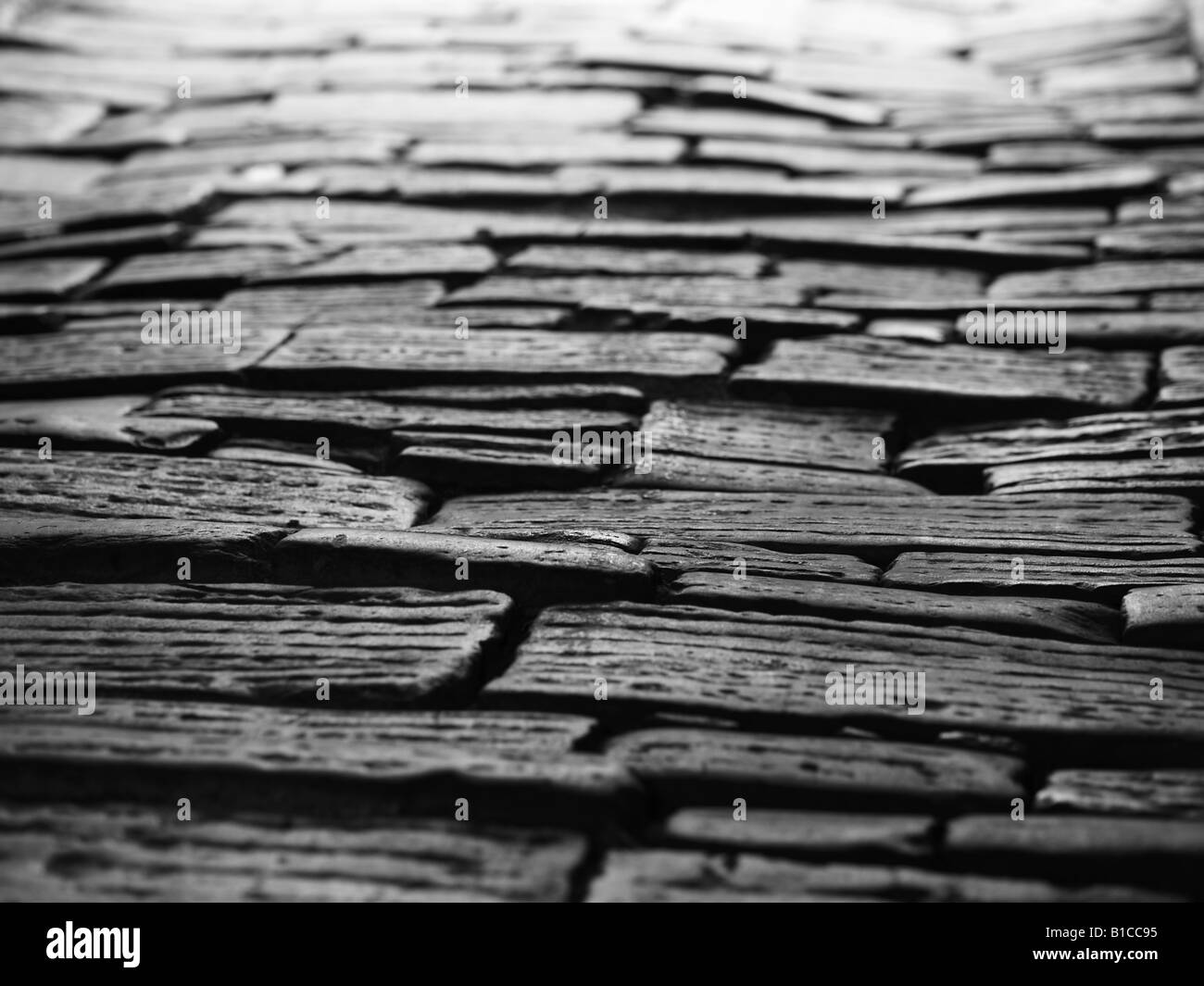 Black And White Nahaufnahme der Stein Weg in Stadt Motovun. Stockfoto