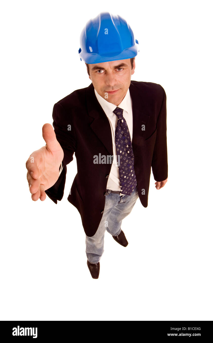 Geschäftsmann in Helm von oben gesehen Stockfoto