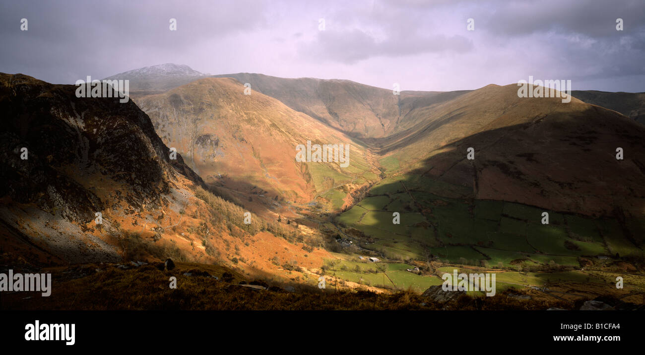 Blick über Cwm Cywarch, Arran Fawddwy.  Snowdonia-Nationalpark. Stockfoto