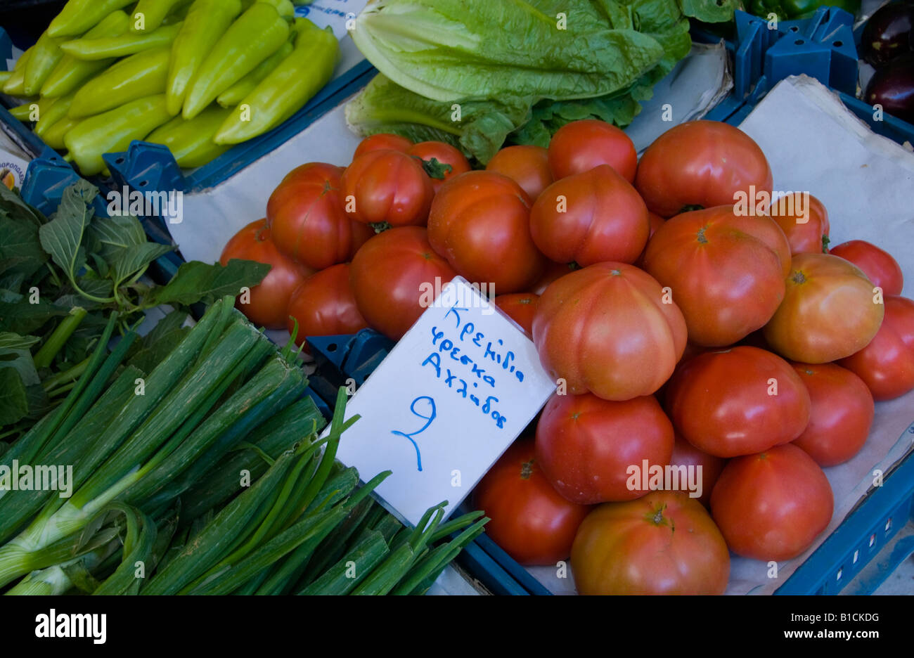 Salat für Verkauf am Marktstand in Heraklion Hauptstadt und größte Stadt auf der griechischen Mittelmeer-Insel Kreta Stockfoto