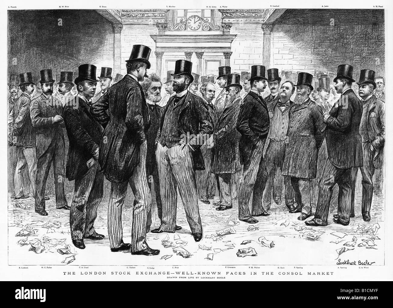London Stock Exchange 1891 zu drucken, der bekannte Gesichter in der London Consol-Markt Handel mit Staatsanleihen Stockfoto