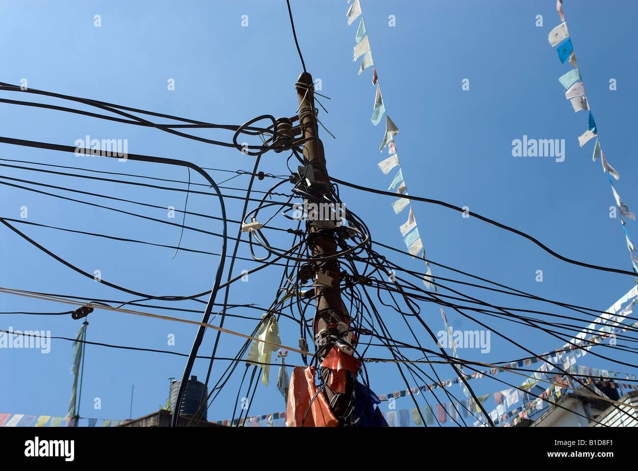 Ein Strommast, Kathmandu, Napal Stockfoto