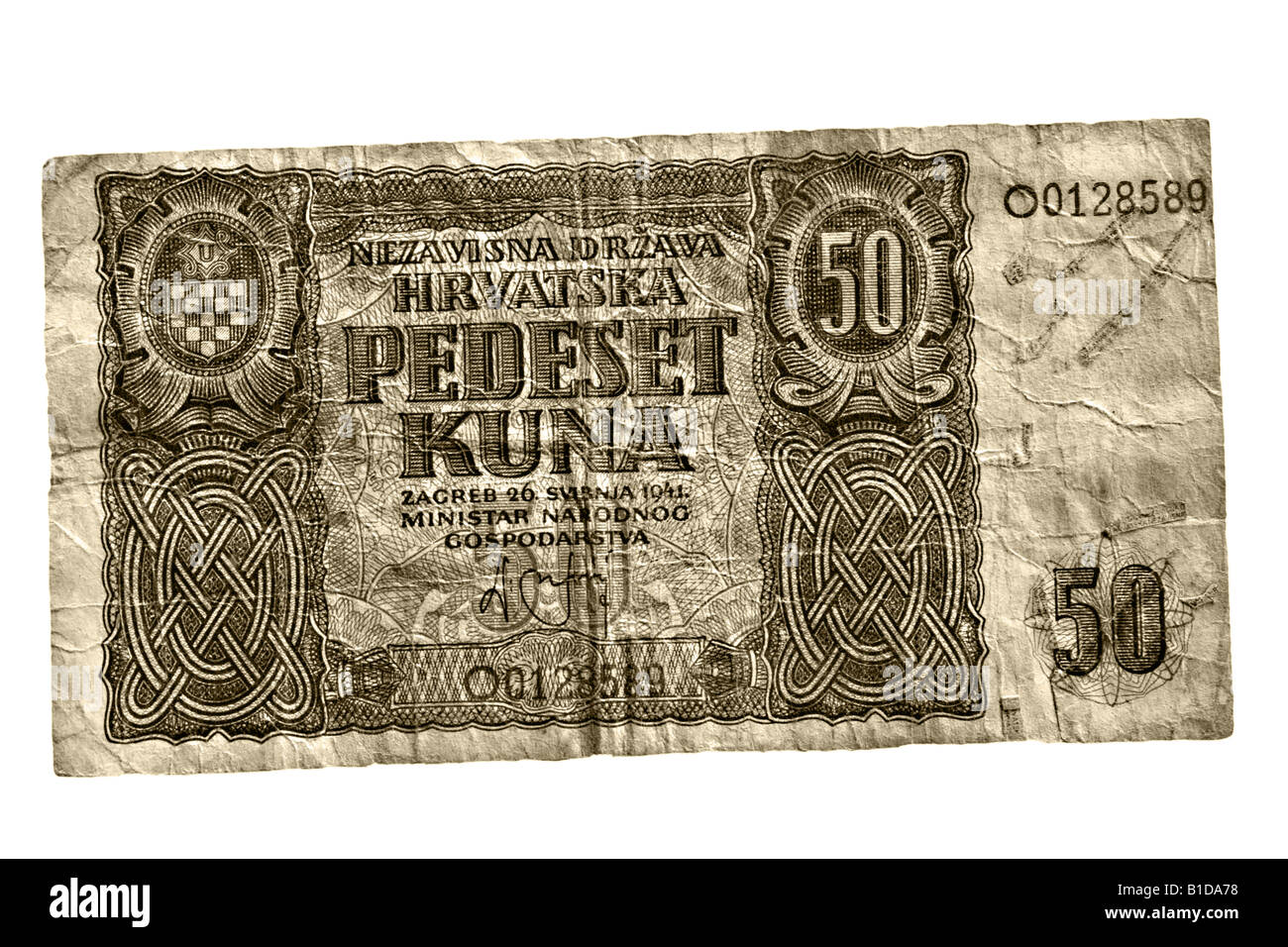 50 kroatische Kuna Banknote aus dem Jahr 1941 Stockfoto