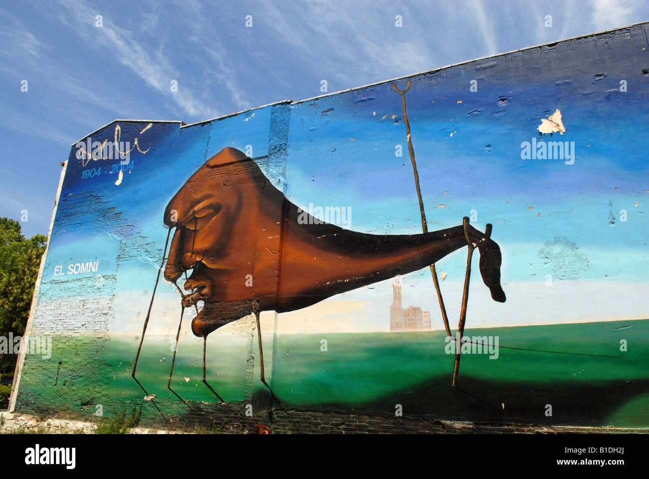 Streetart in Girona Spanien, Dali-Ausstellung zu fördern Stockfoto