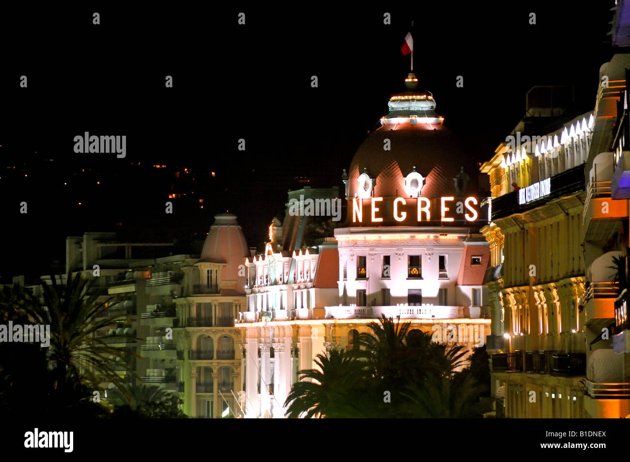 Hotel Negresco (1912) Nizza Frankreich in der Nacht Juni 2008 nur zu redaktionellen Zwecken Stockfoto