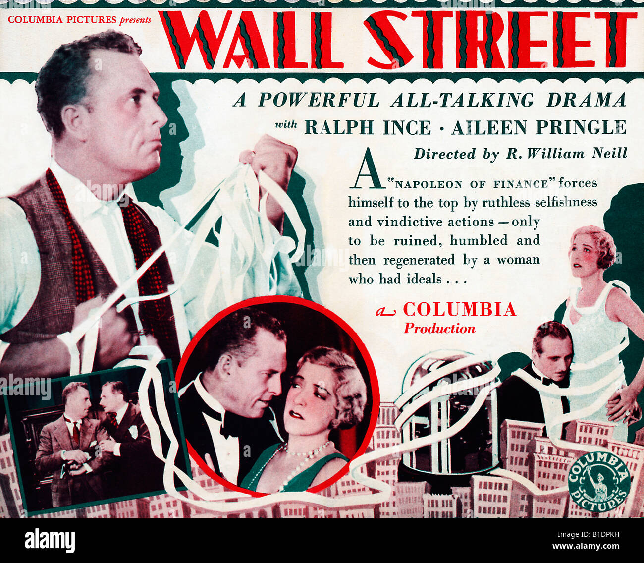 Wall-Street-Werbung für den Film 1929 die zweite seines Namens über ein Napoleon of Finance und eine Frau mit idealen Stockfoto