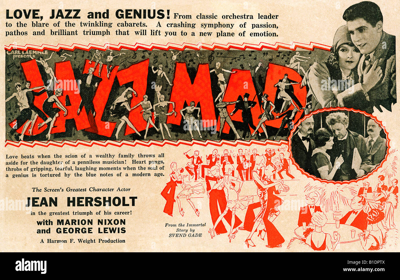 Jazz Mad Werbung für den Stummfilm 1928 wenn die Seele eines Genies durch die Blue Notes des modernen Zeitalters gefoltert wird Stockfoto