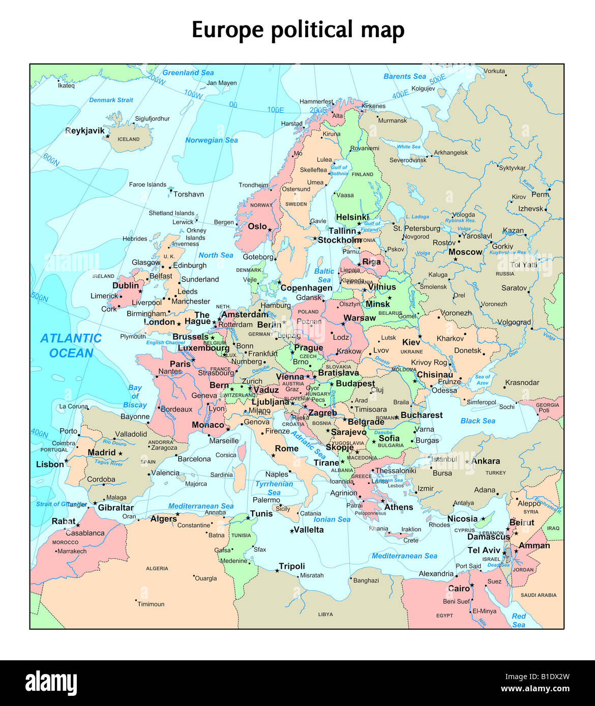 Politische Landkarte Europas Stockfoto