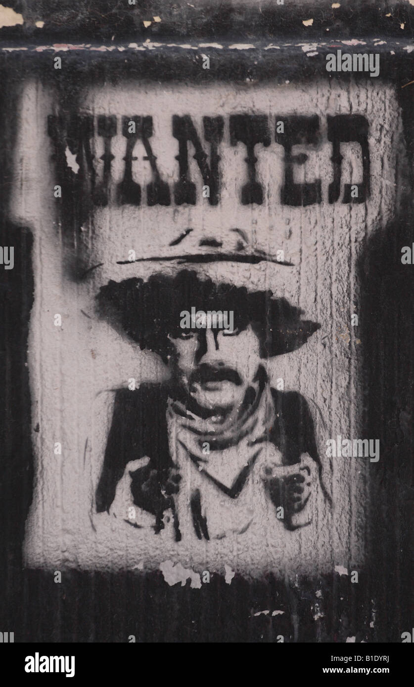 Cowboy-Stil Wanted Poster Graffiti Streetart in Berlin Deutschland Stockfoto