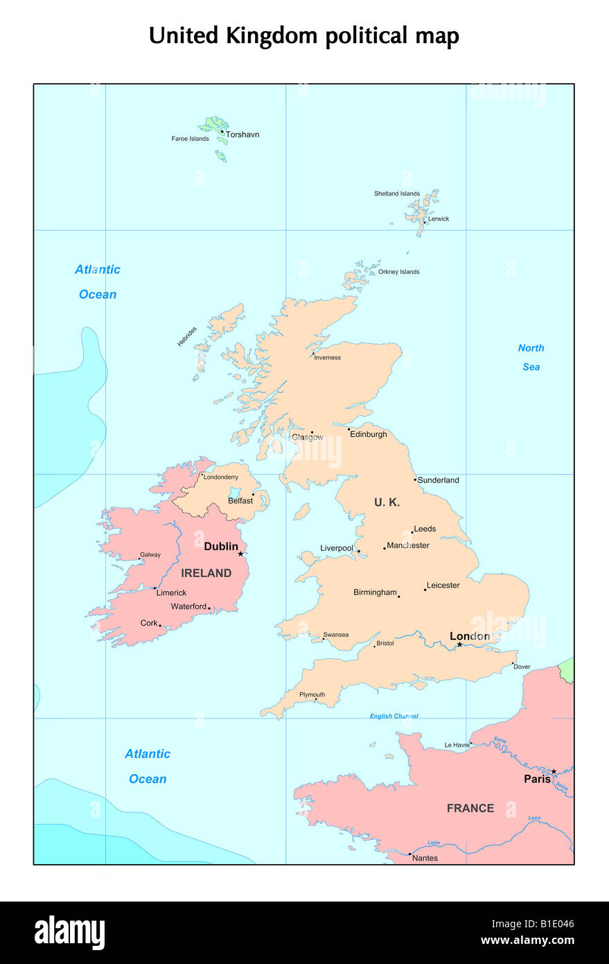 Politische Landkarte Vereinigtes Königreich Stockfoto