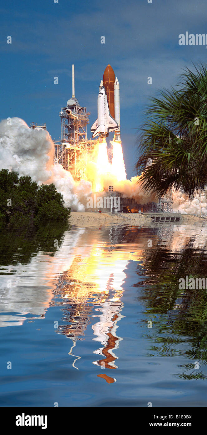 Zurück zu Flug Start der Raumfähre Discovery Stockfoto