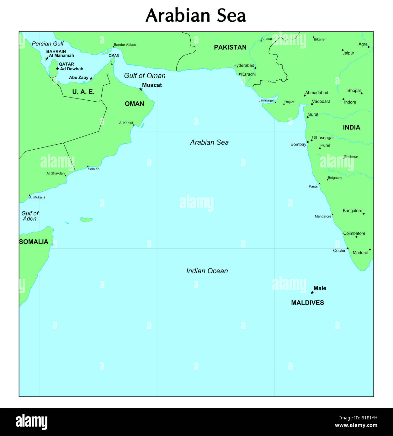 Arabisches Meer Karte Stockfoto