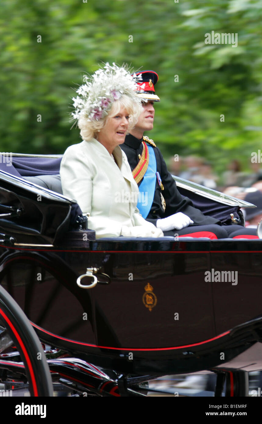 HRH Prinz Harry, Prinz William und Herzogin von Cornwall zurück zum Buckingham Palace, Trooping die Farbe 2008 Stockfoto