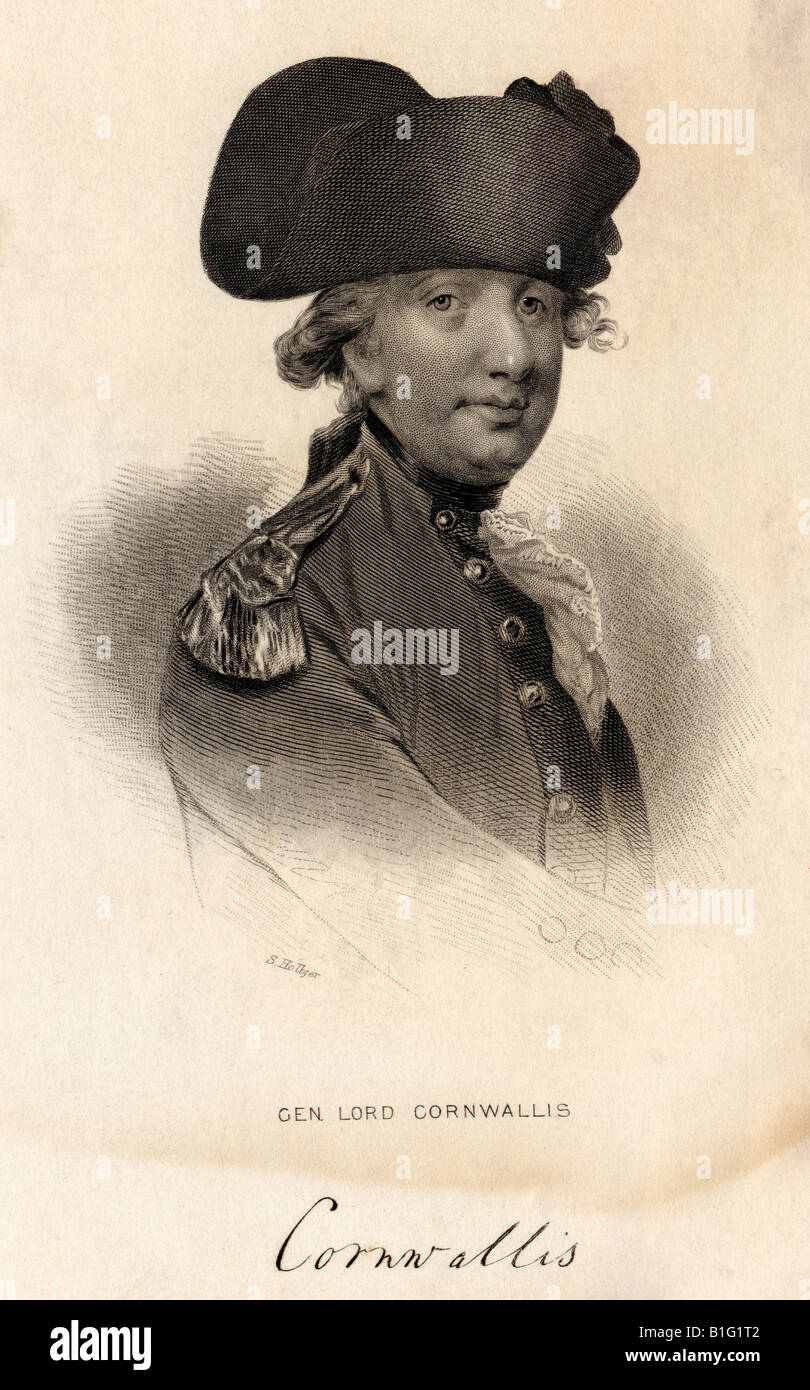 Antik, Gravur ca. 1820 s General Lord Charles Cornwallis. Stockfoto