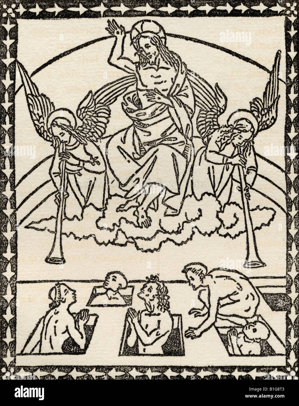 Faksimile des Jüngsten Gerichts, aus dem Brief et Evangelii, gedruckt in Florenz 1495. Stockfoto