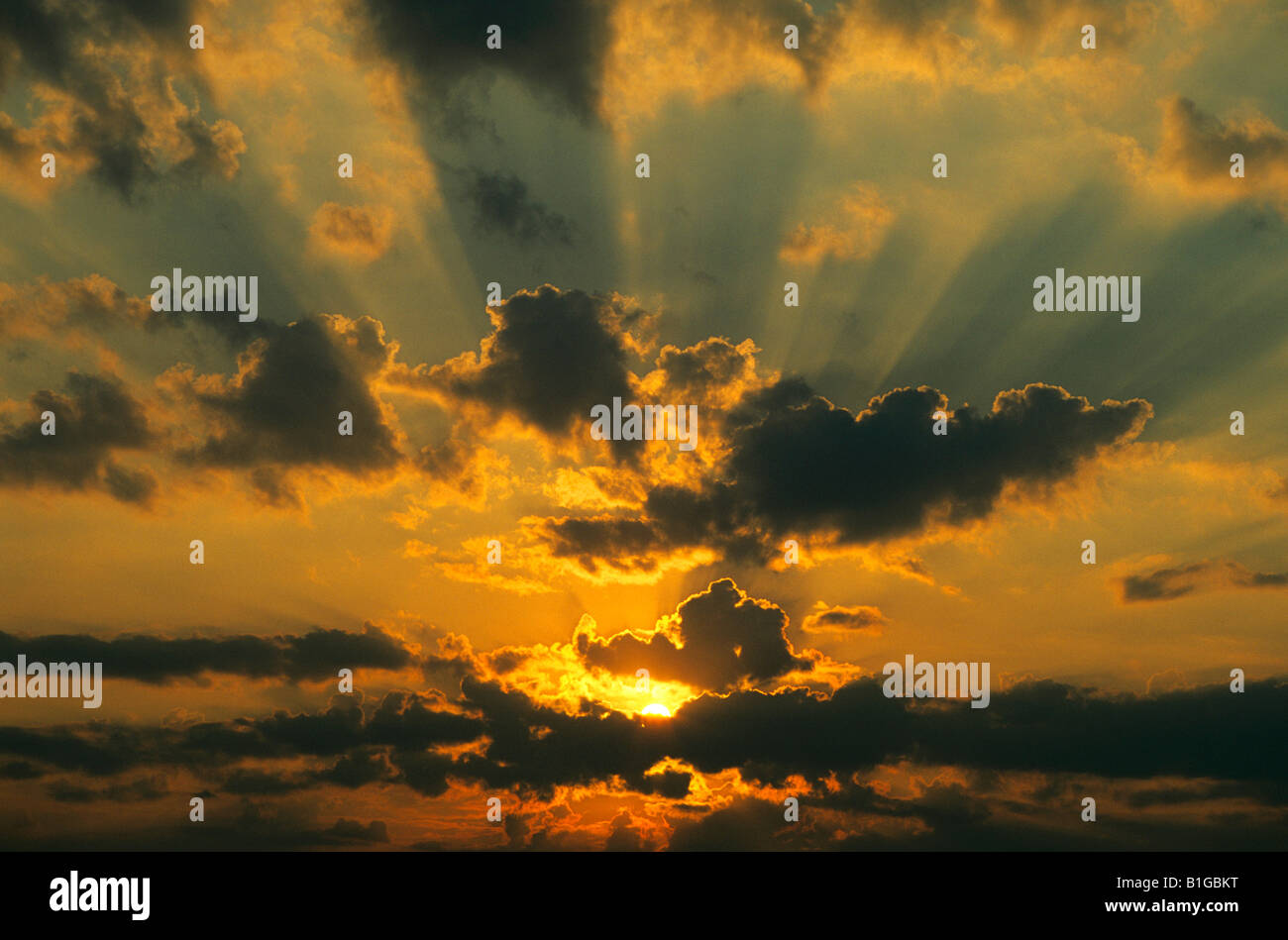 CREPUSCULAR Rays und Balken bei Sonnenaufgang Michigan USA Stockfoto