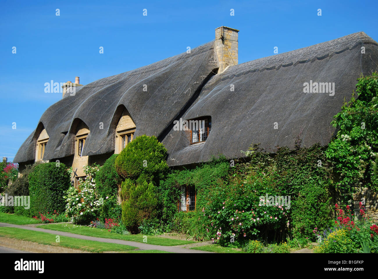 Cotswold Reetdachhaus, Chipping Campden, Cotswolds, Gloucestershire, England, Vereinigtes Königreich Stockfoto