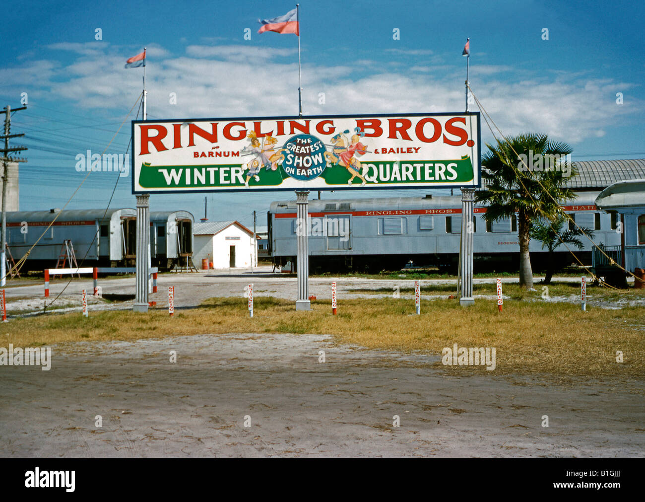Winter-Hauptquartier, Ringling Bros und Barnum und Bailey Zirkus, Sarasota, Florida, USA, c.1955 Stockfoto