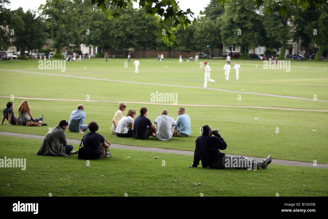 Massen von Menschen beobachten Cricket. Stockfoto