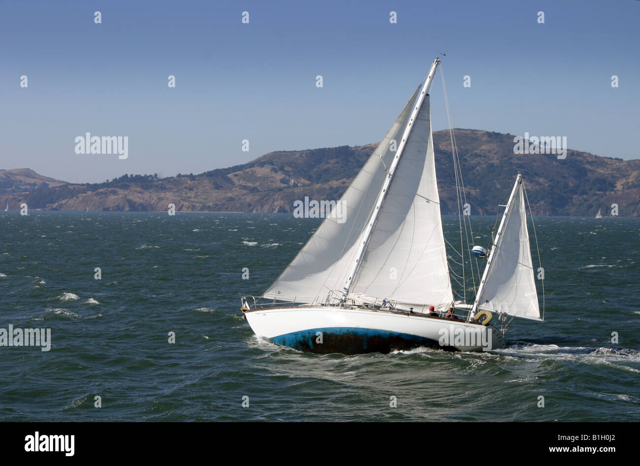 Eine Yacht oder ein segelboot, das in San Francisco Bay, Kalifornien, USA segelt Stockfoto