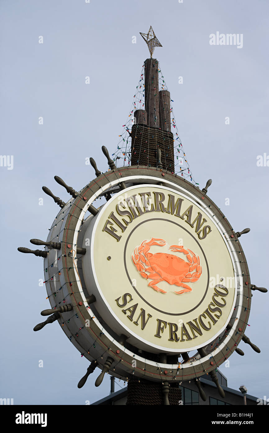 Fishermans wharf Schild Stockfoto