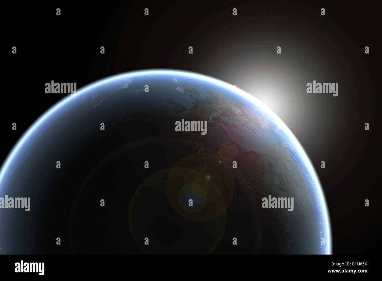 Sonne Schwellenländern über Planetenerde Stockfoto