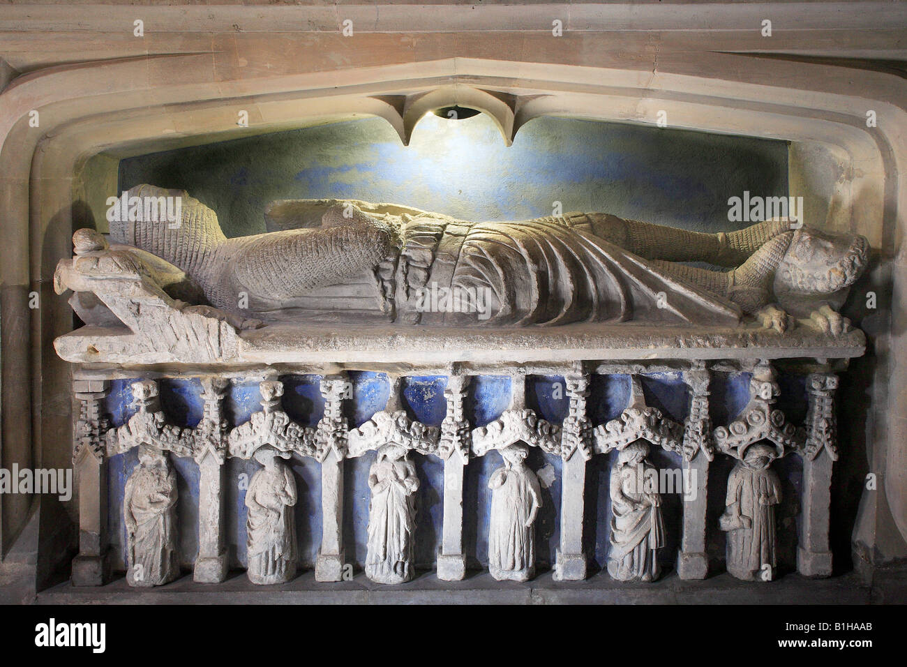 13. Jahrhundert Grab von Walter De Dunstanville in der St.-Andreas Kirche in Burg Kamm The Cotswolds England Stockfoto