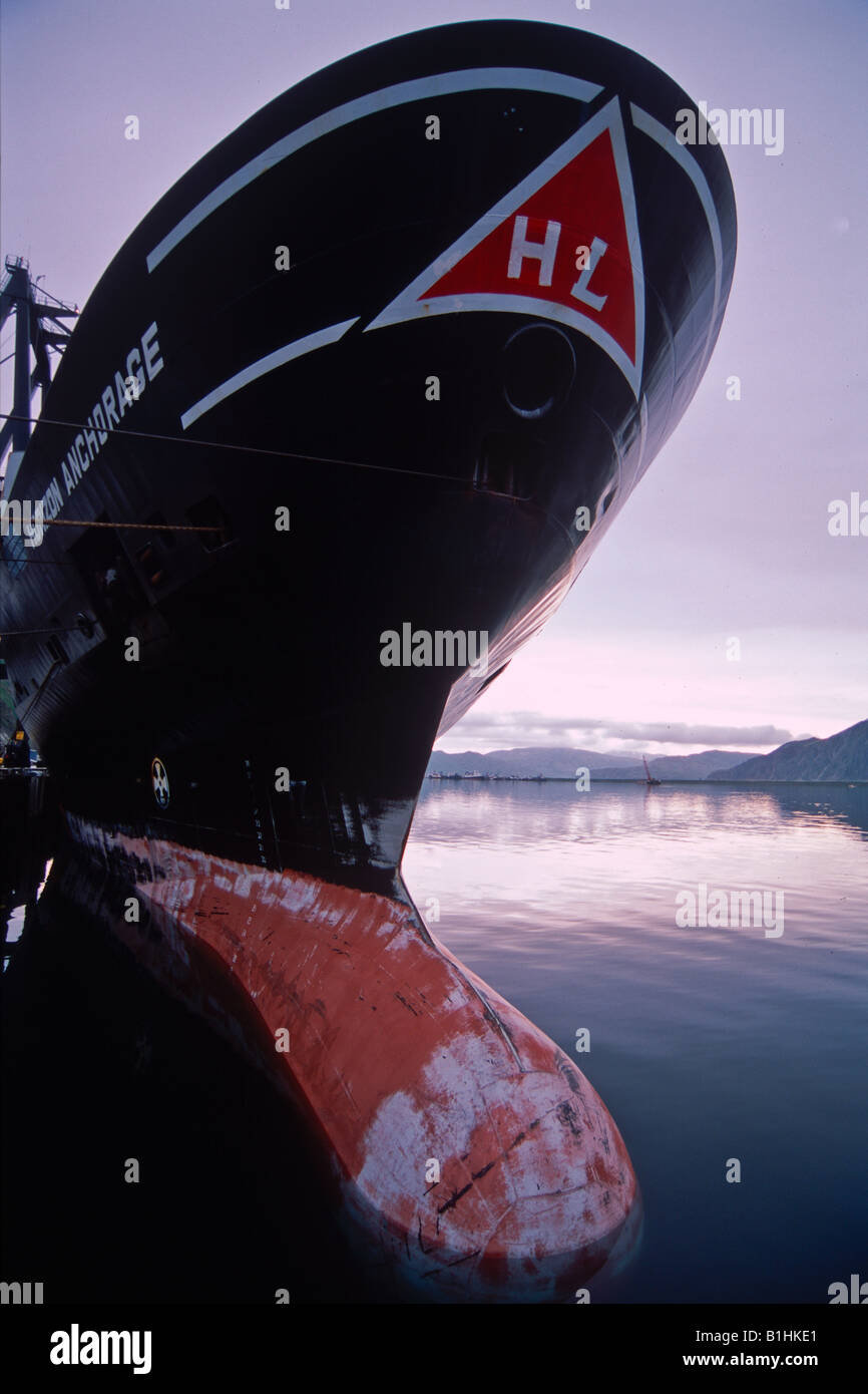 Pazifischen Ozean. Containerschiff, Wasser Horizont Anchorage lagen zwischen Tacoma, WA. Ankerplatz, Kodiak und Dutch Harbor, AK. Stockfoto