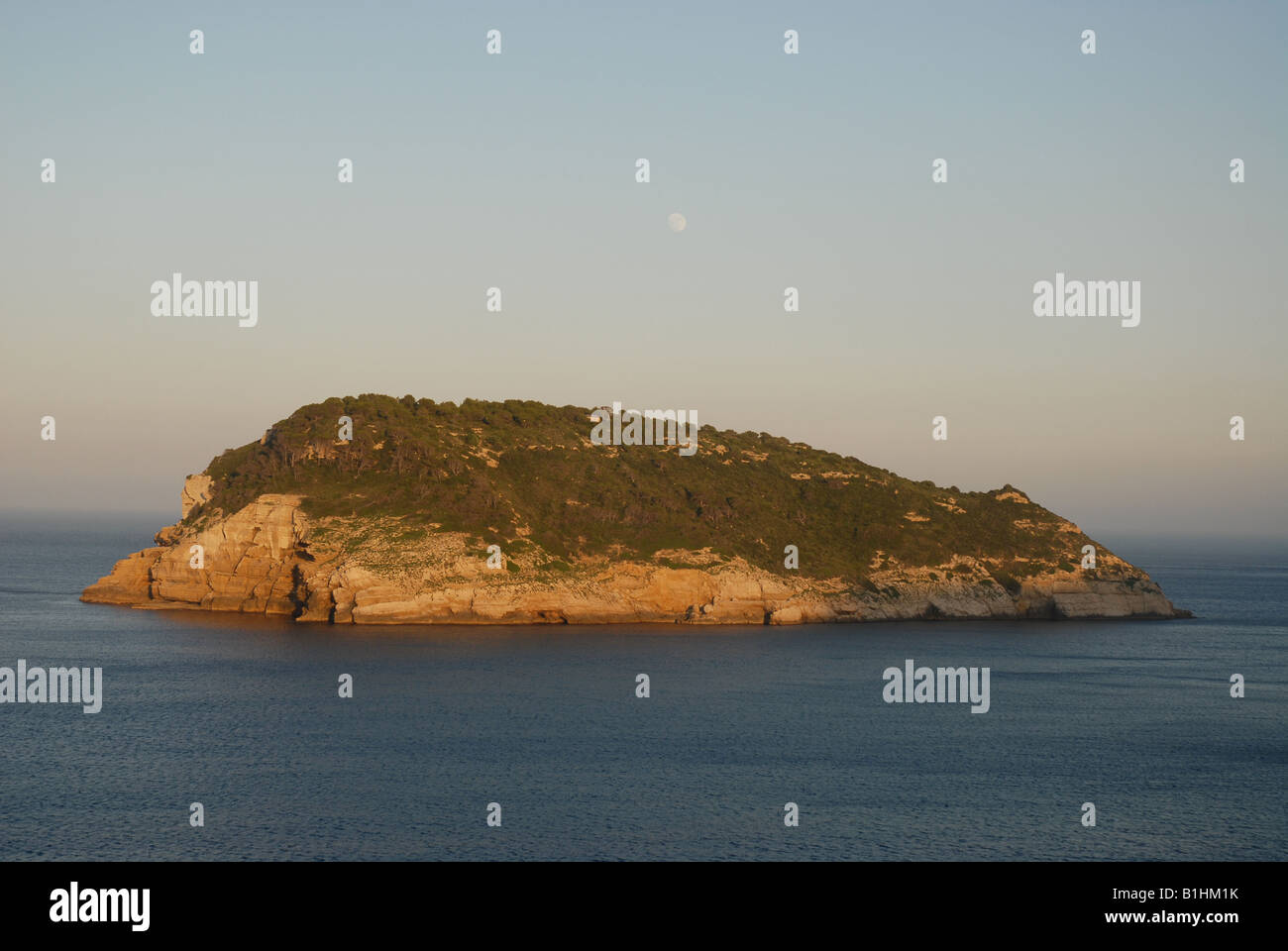 Blick vom Cabo de San Martin zu betauchen Insel, Javea, Alicante Provinz, Comunidad Valenciana, Spanien Stockfoto