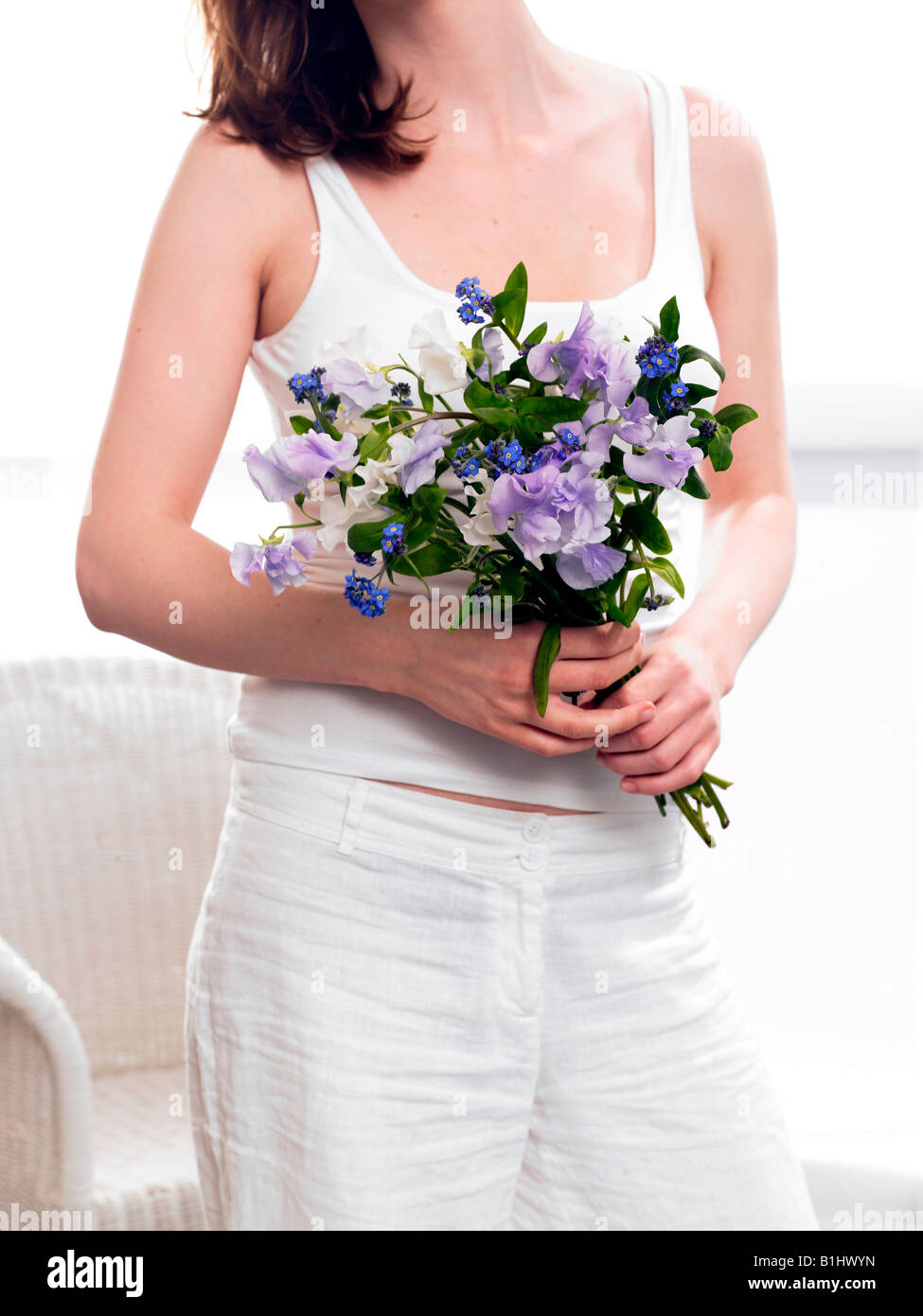 Bouquet von Wicken und Vergissmeinnicht Stockfoto