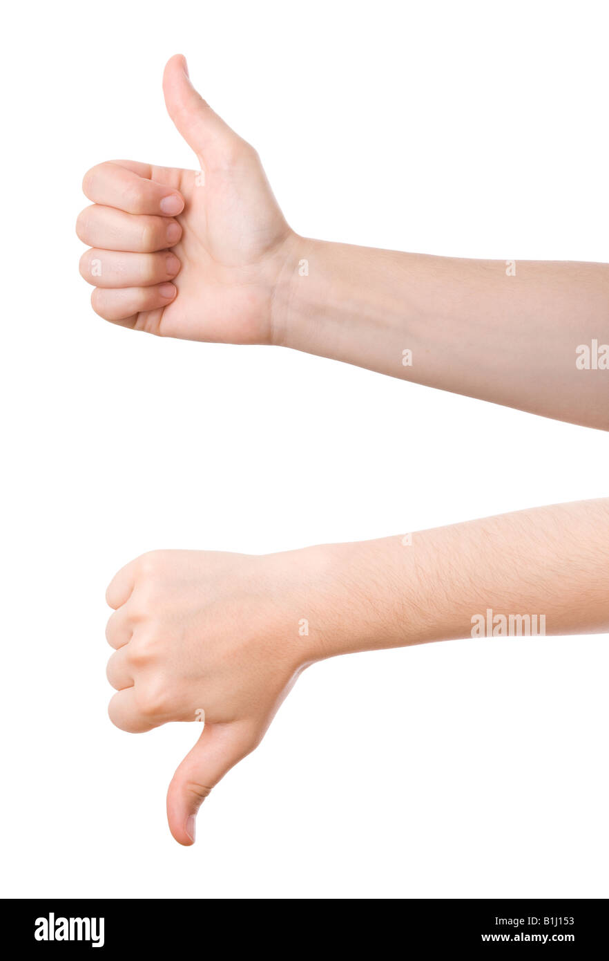 Daumen nach oben/unten. Konzept für Vereinbarung, positiv, tolle... Stockfoto
