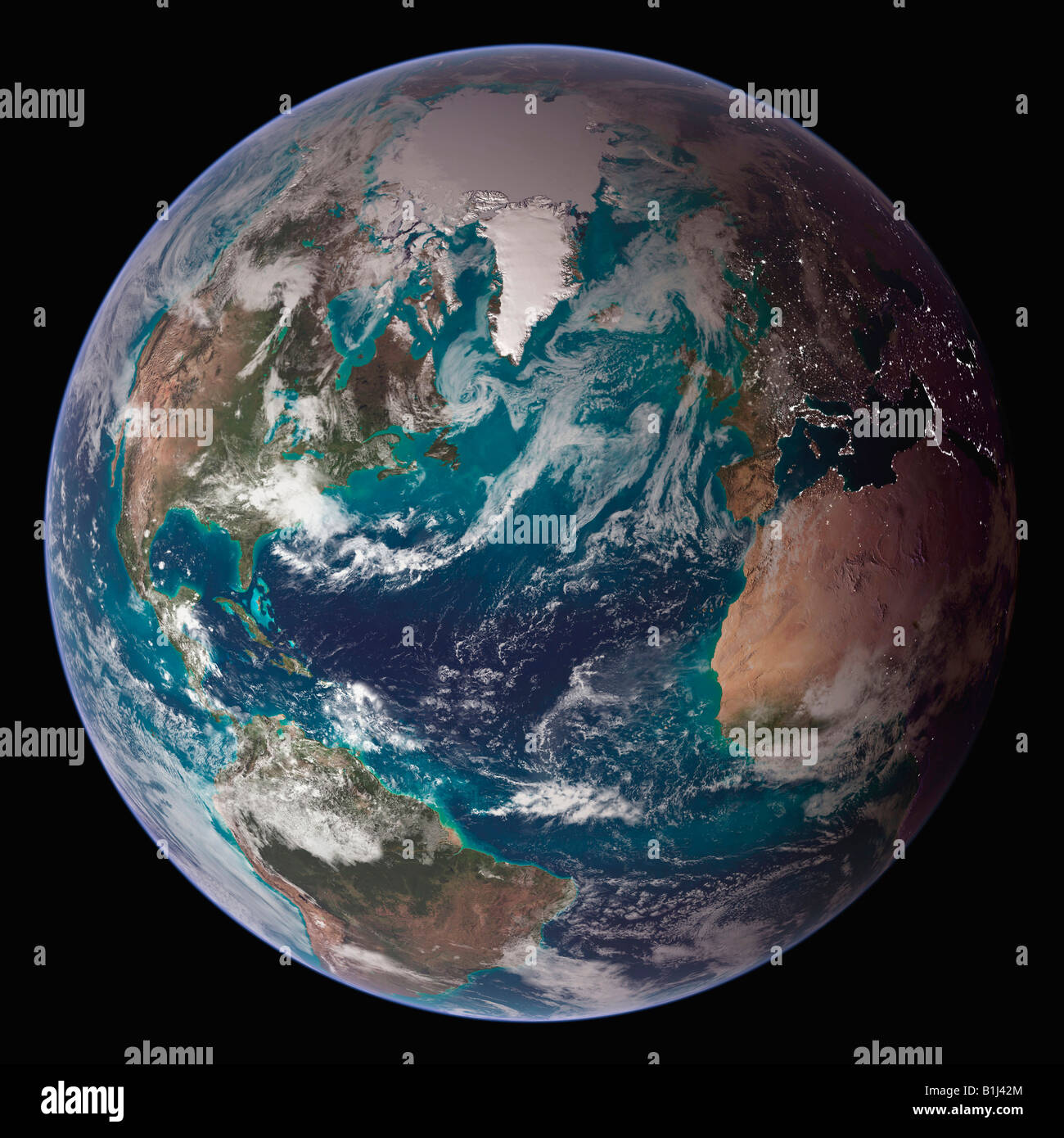 Satelliten-Ansicht der Erde zeigt der westlichen Hemisphäre Stockfoto