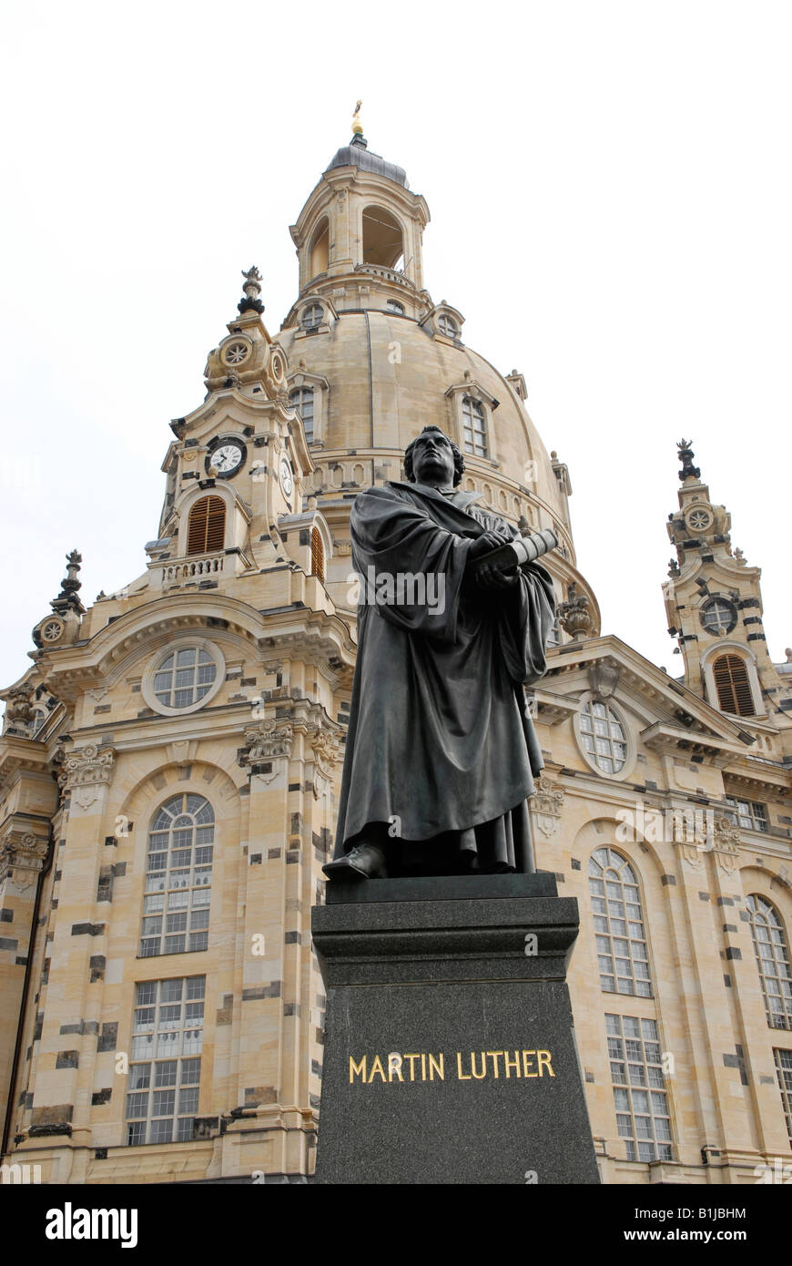 Frauenkirche Dresden und Martin Luther Denkmal, Deutschland, Dresden Stockfoto