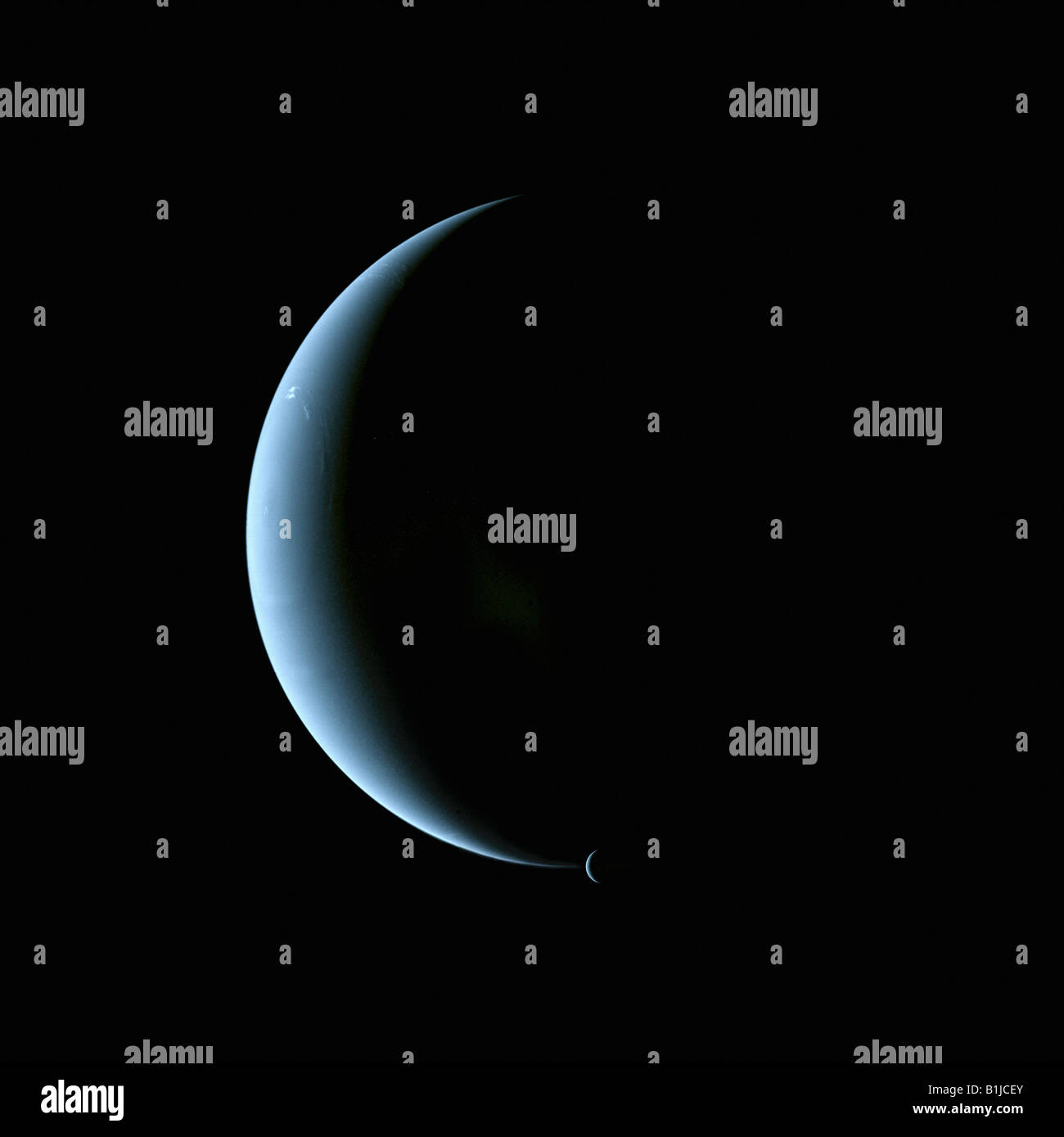 Neptun und seinem Mond Triton von Voyager 2 Digital composite Stockfoto