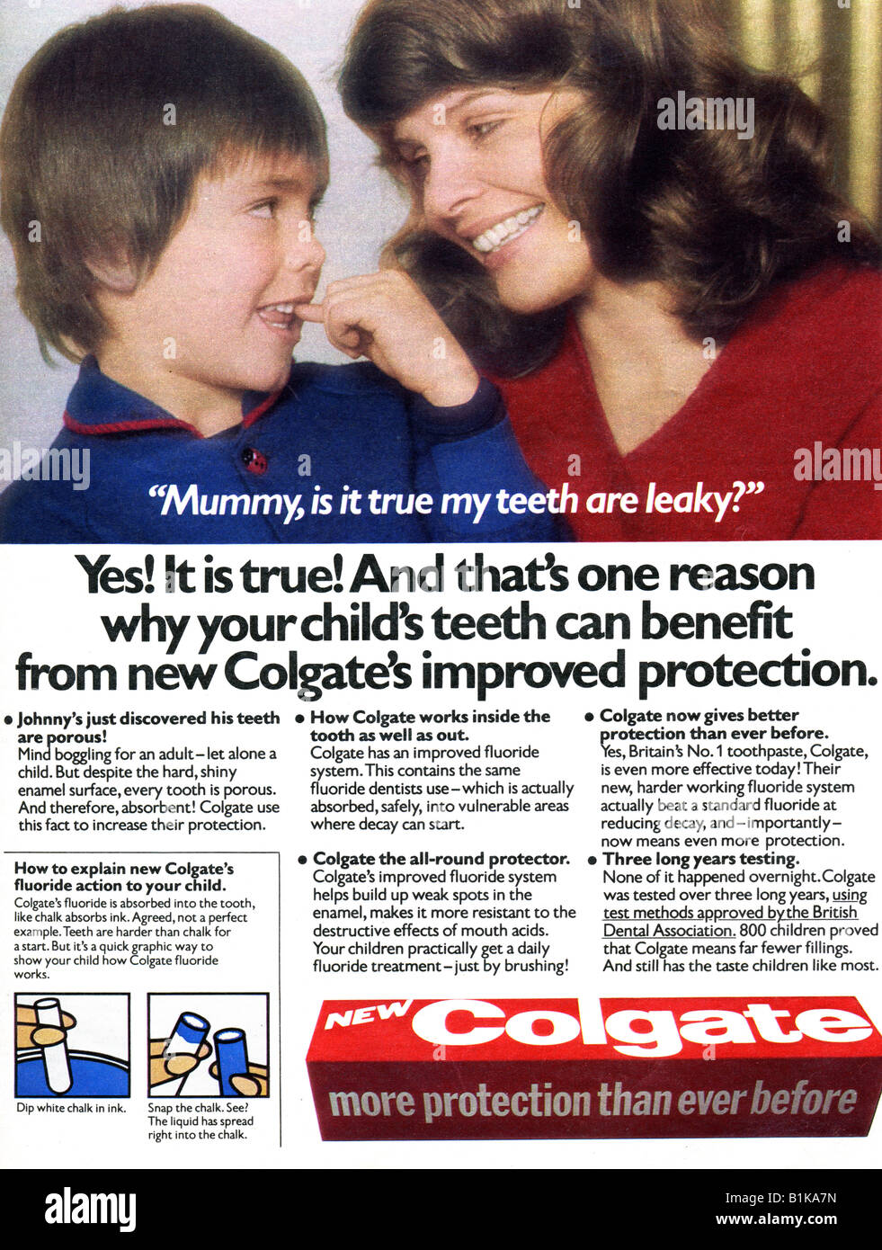 1980-Werbung für Colgate Zahnpasta für nur zur redaktionellen Nutzung Stockfoto