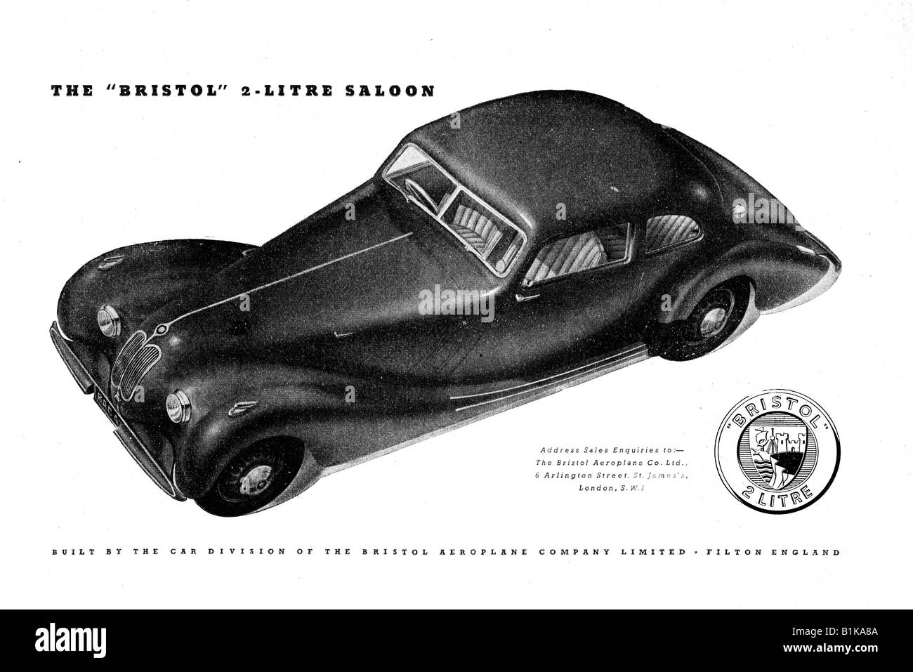 1948-Werbung für die Bristol 2 Liter Limousine Motor Auto für nur zur redaktionellen Nutzung Stockfoto