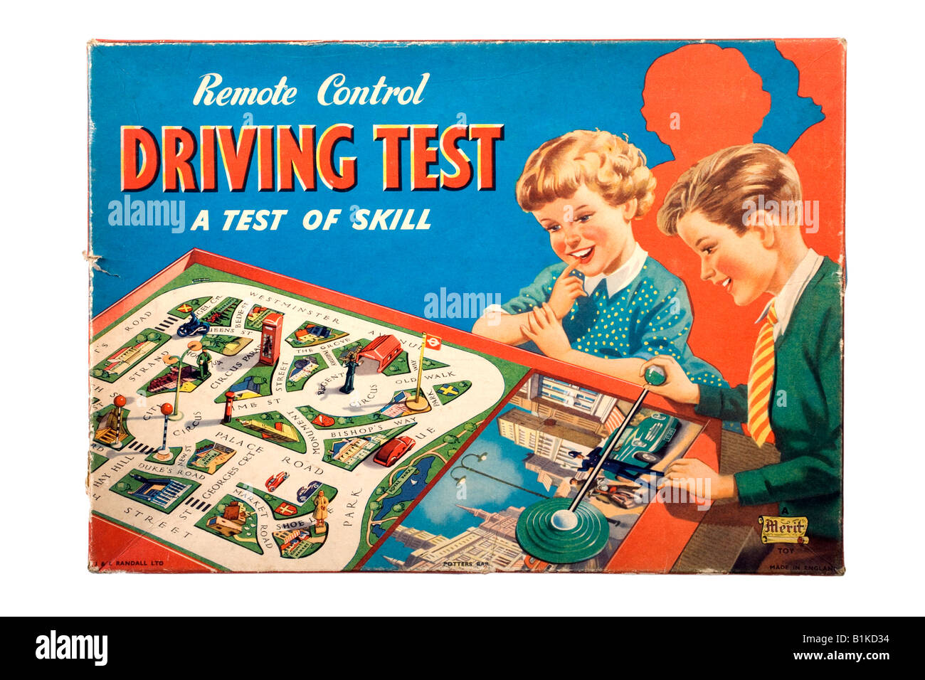 Entfernte Driving Test-Board Spiel für Kinder, die in den 1950er Jahren von Verdienst Spielzeug produziert Stockfoto