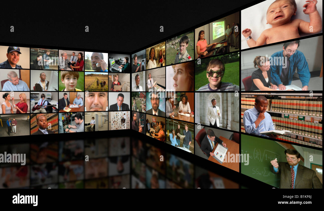 Galerie Mitte des high-Definition-video-Medien-Kommunikationskanäle oder Fotografie auf Wand-Bildschirme Stockfoto