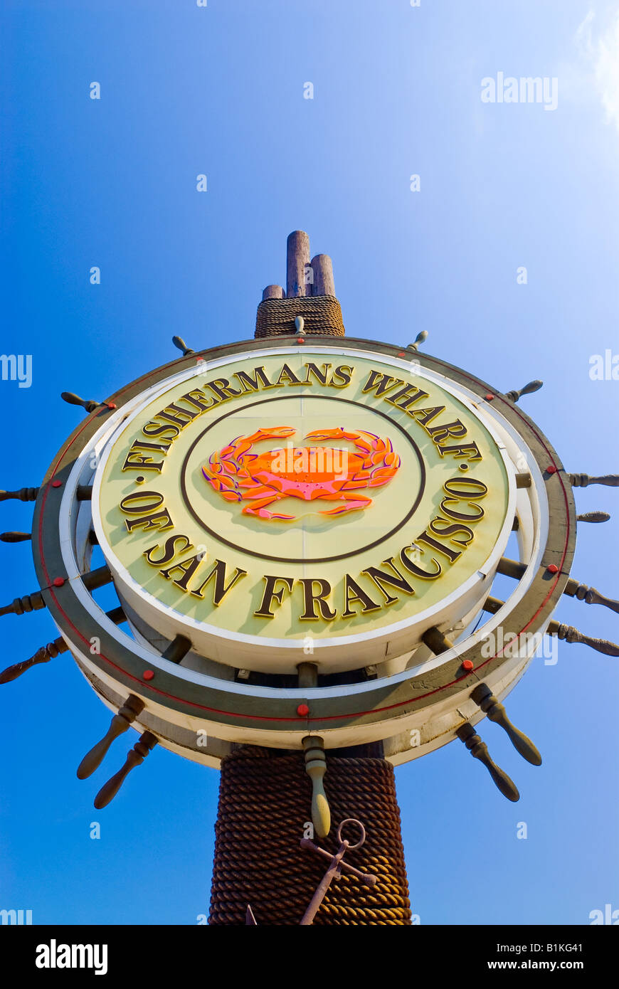 San Francisco, Kalifornien. Fishermans Wharf Schild. Stockfoto