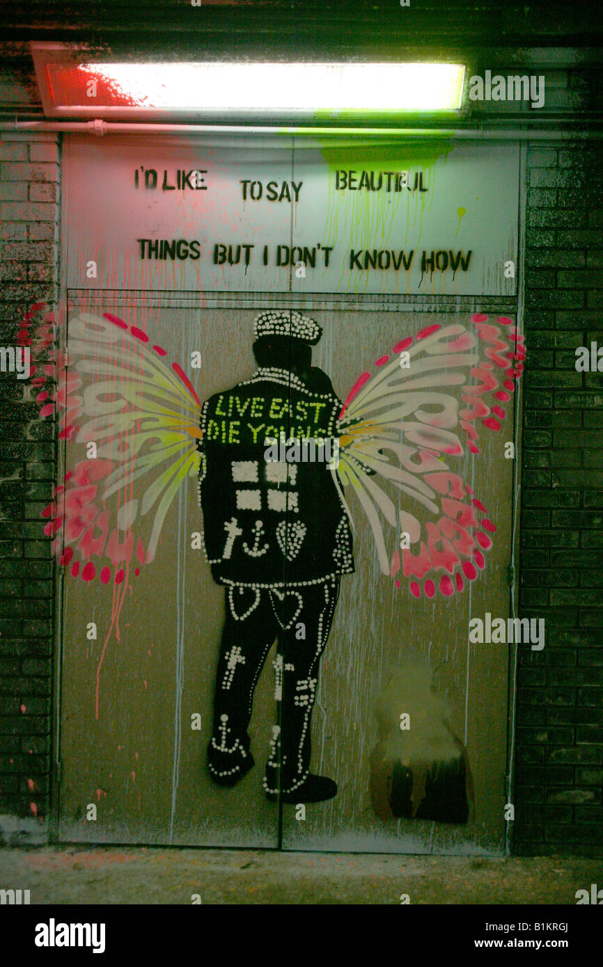 Leben Sie Osten sterben junge Graffiti, London Stockfoto