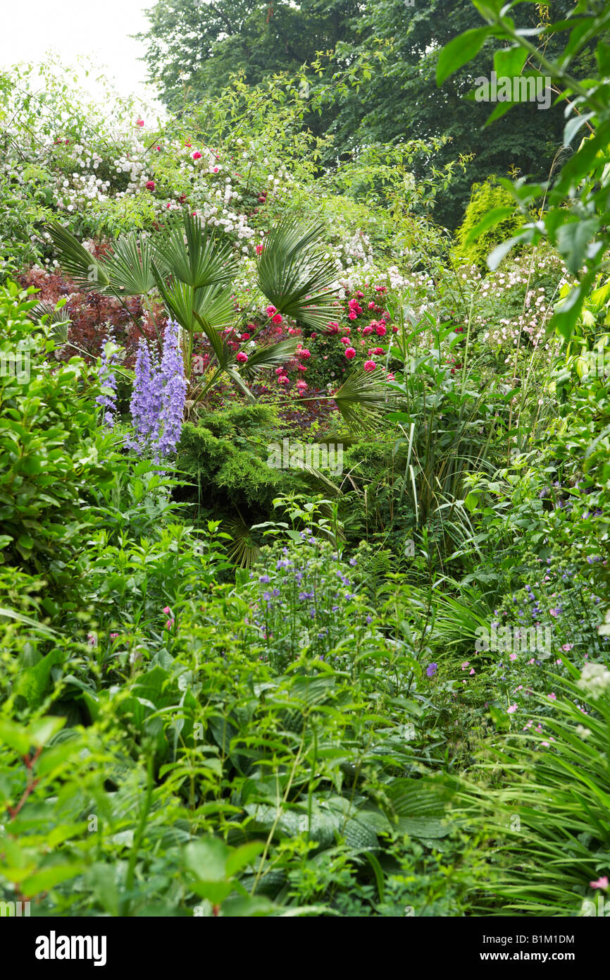 Dichte Bepflanzung in einen Bauerngarten. Stockfoto