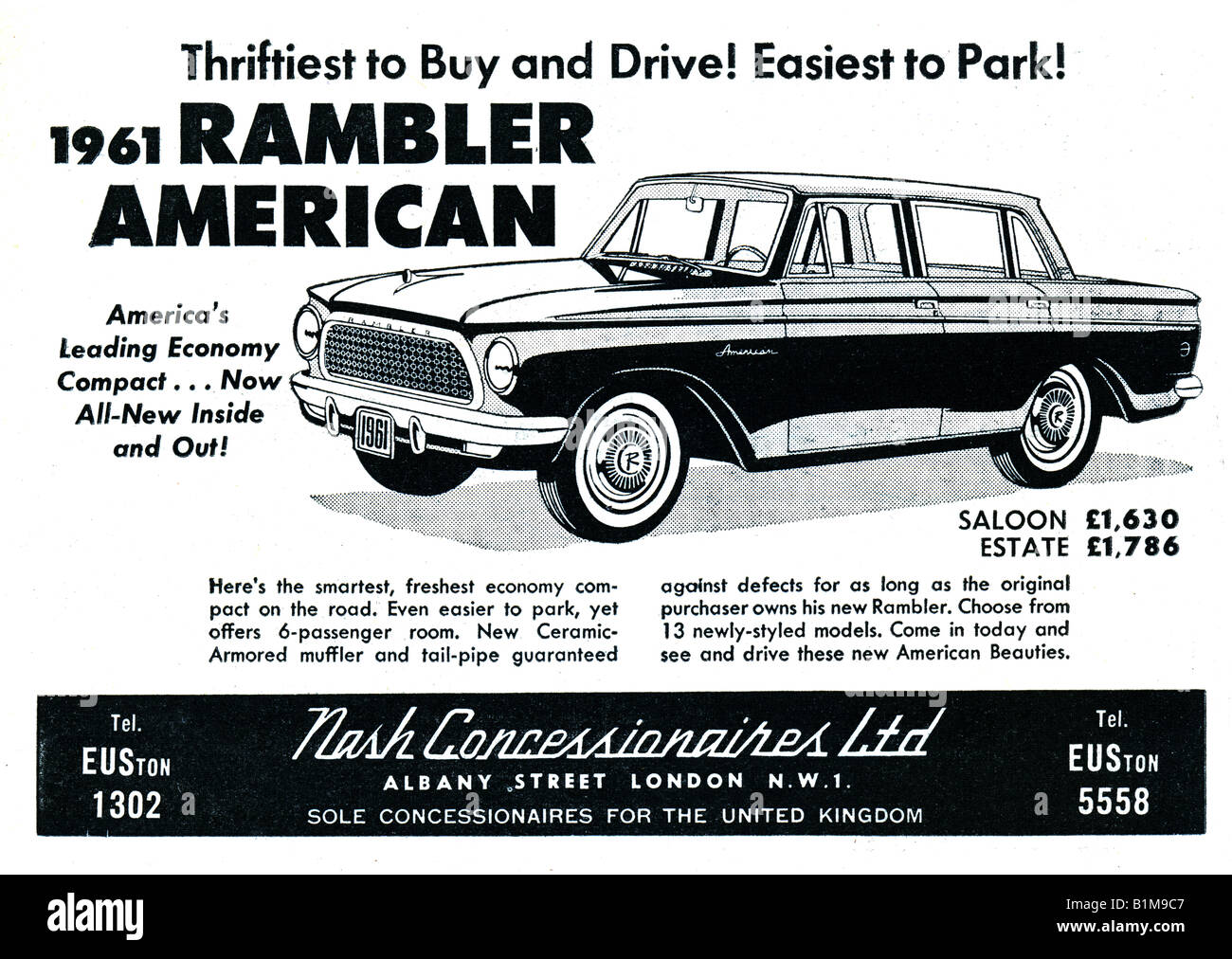 1961 UK Magazin Werbung für die amerikanische Wirtschaft von 1961 Rambler kompakte Motor Auto für nur zur redaktionellen Nutzung Stockfoto