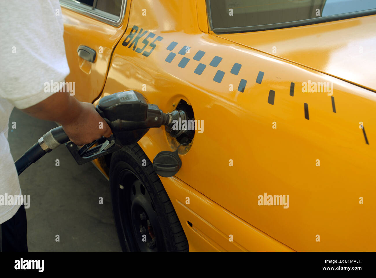 Treiber-Gas, an einer BP Tankstelle im Stadtteil Soho von New York Stockfoto