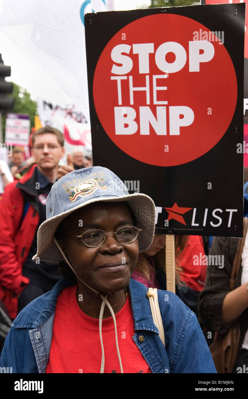 Frau am anti-BNP-Rallye in London Stockfoto