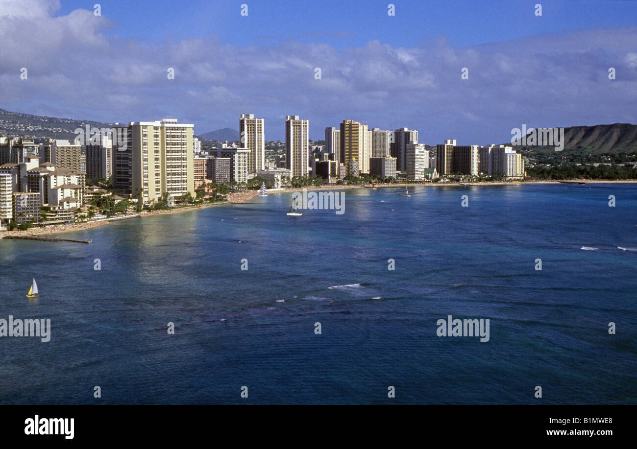 Ein Blick auf Waikiki Beach aus der Luft Stockfoto