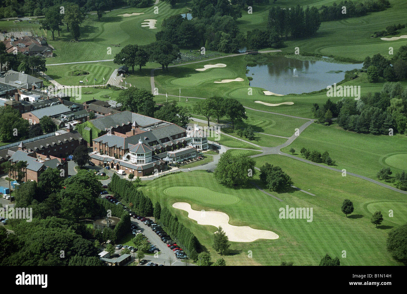 Eine Luftaufnahme des Golfplatzes Belfrey in England Stockfoto