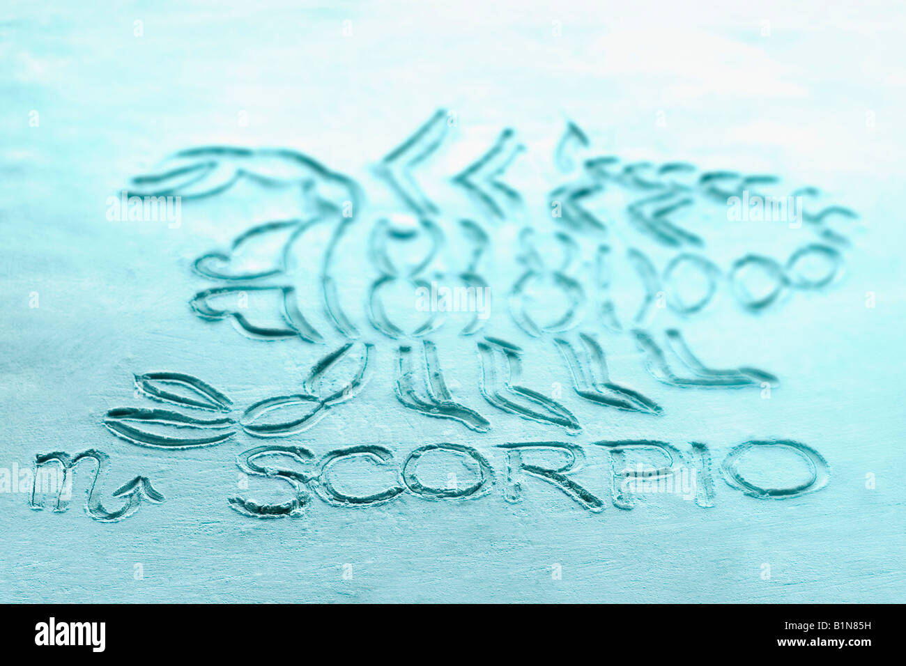 Skorpion Sternzeichen Symbol auf einem Brett Stockfoto